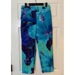 Blumarine Floral Print Capri Pants Made‎ in Italy Blue Purple Women's 38